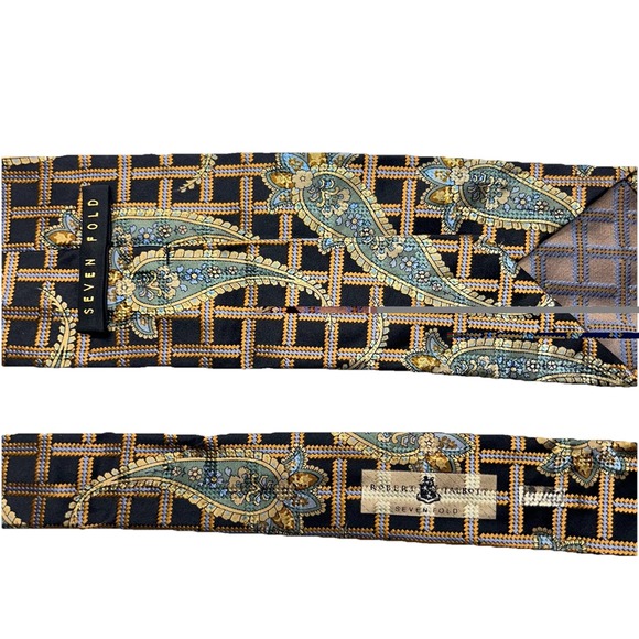 Robert‎ Talbott Seven Fold Limited Edition Silk Tie Lattice Paisley Black Gold - Picture 7 of 11